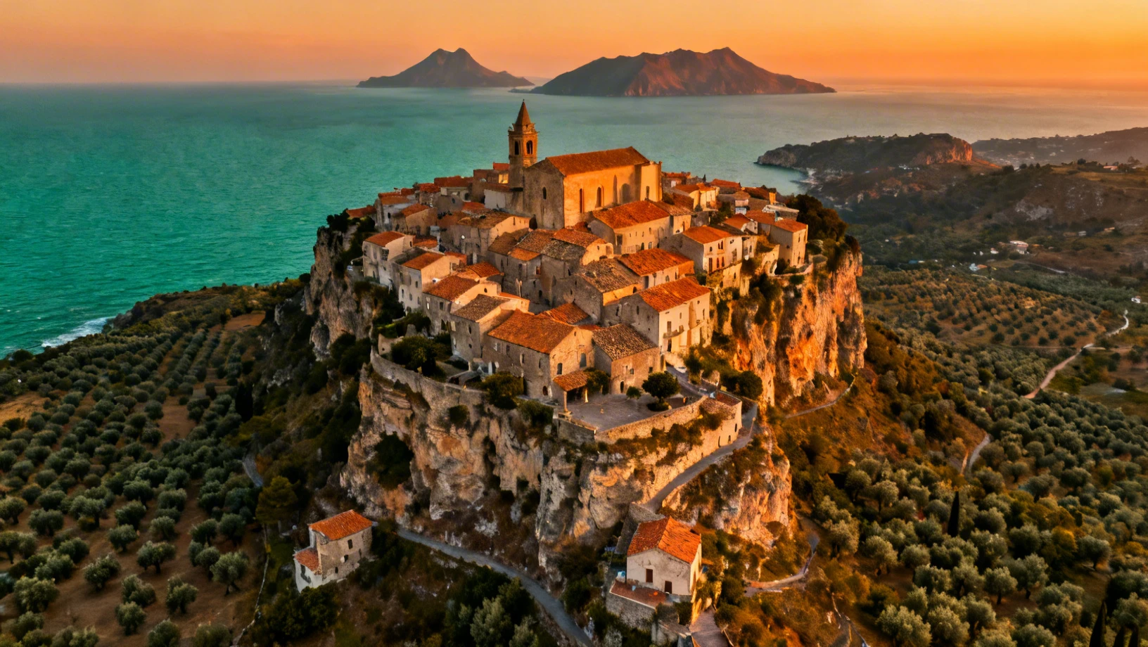 Vue panoramique sur la Sicile et les iles Eoliennes